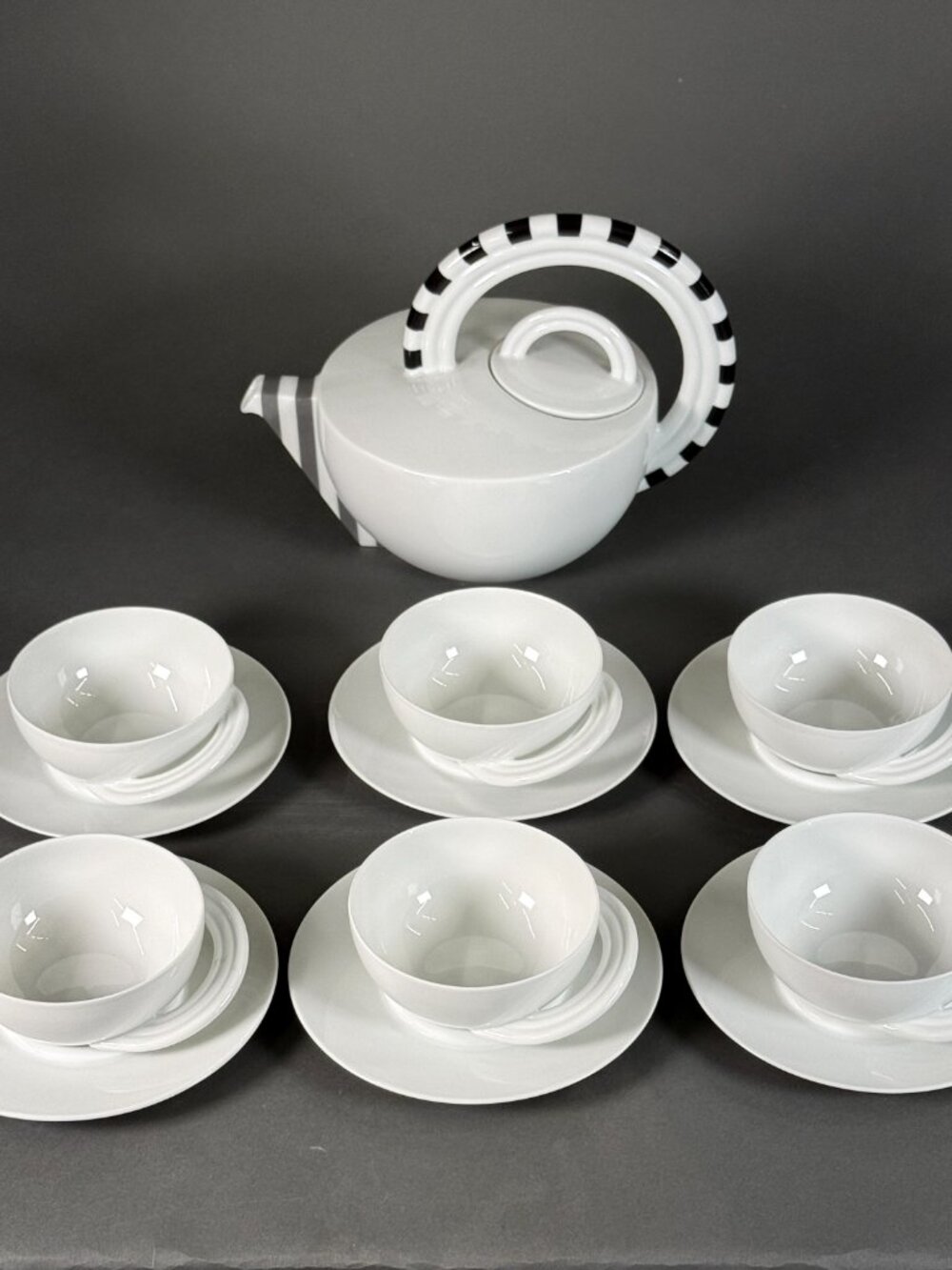 Vintage Rosenthal Studio Line Cupola Tea Set Mario Bellini Striped Teapot 6 Cups